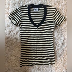 Juicy Couture Black and Cream Striped Tee